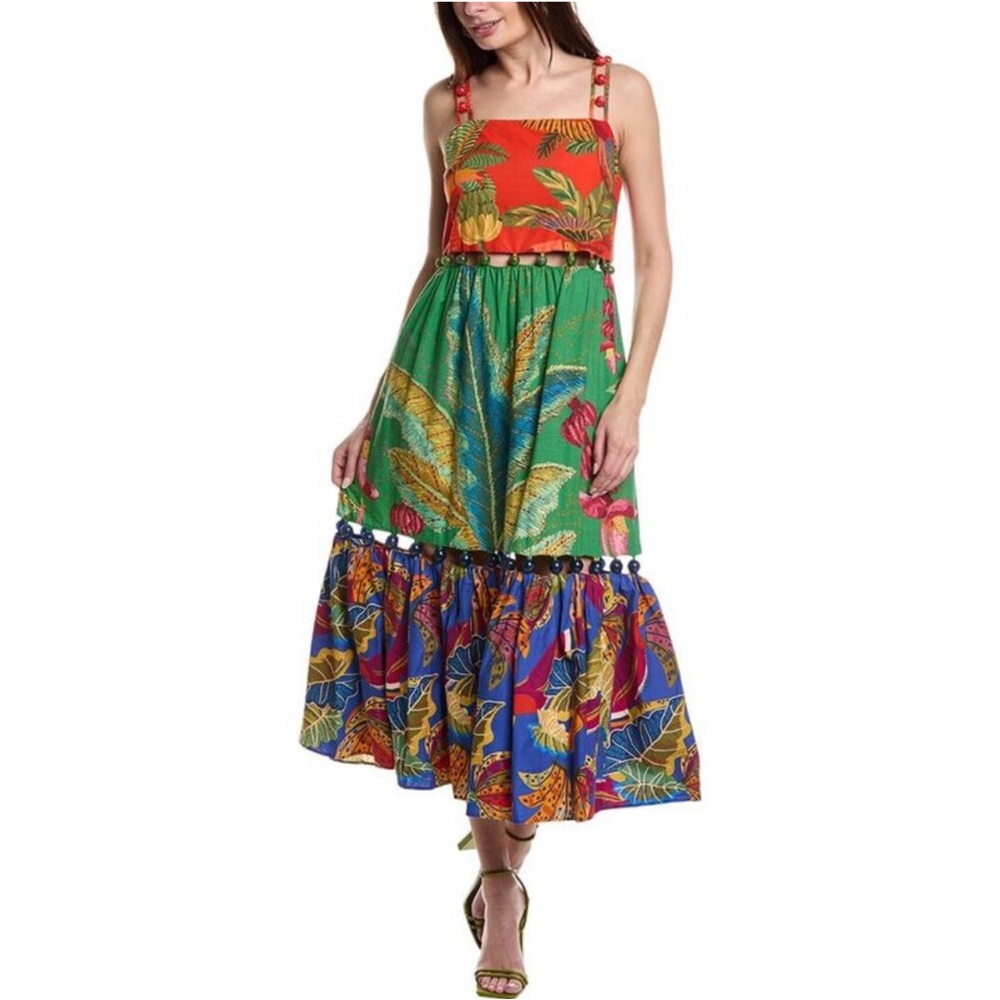 NWT FARM RIO MIXED PRINT BALLS MAXI DRESS SMALL